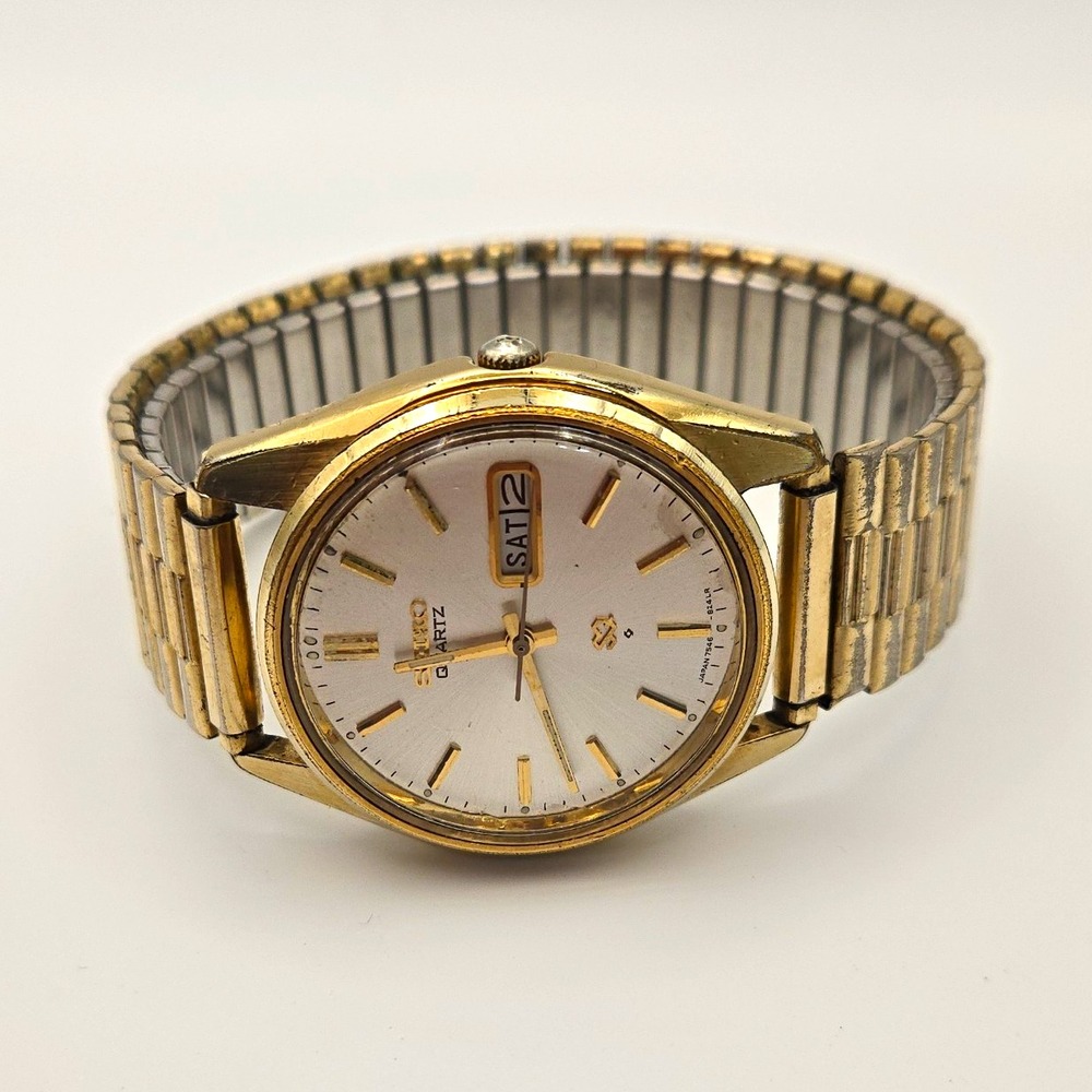 Vintage Seiko SQ Quartz Mens 38mm Goldtone Watch.Day/Date, Anniversary Inscribed